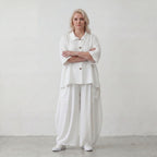 Zeitlose Weiß Leinenoptik Bluse im Oversize Lagenlook leger luftig weich modern stilvoll