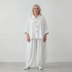 Zeitlose Weiß Leinenoptik Bluse im Oversize Lagenlook leger luftig weich modern stilvoll
