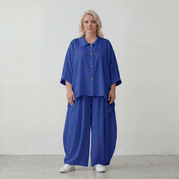 Royalblau Ballonhose im Lagenlook Oversize leger zeitlos edel aus Leinenmix luftig bequem