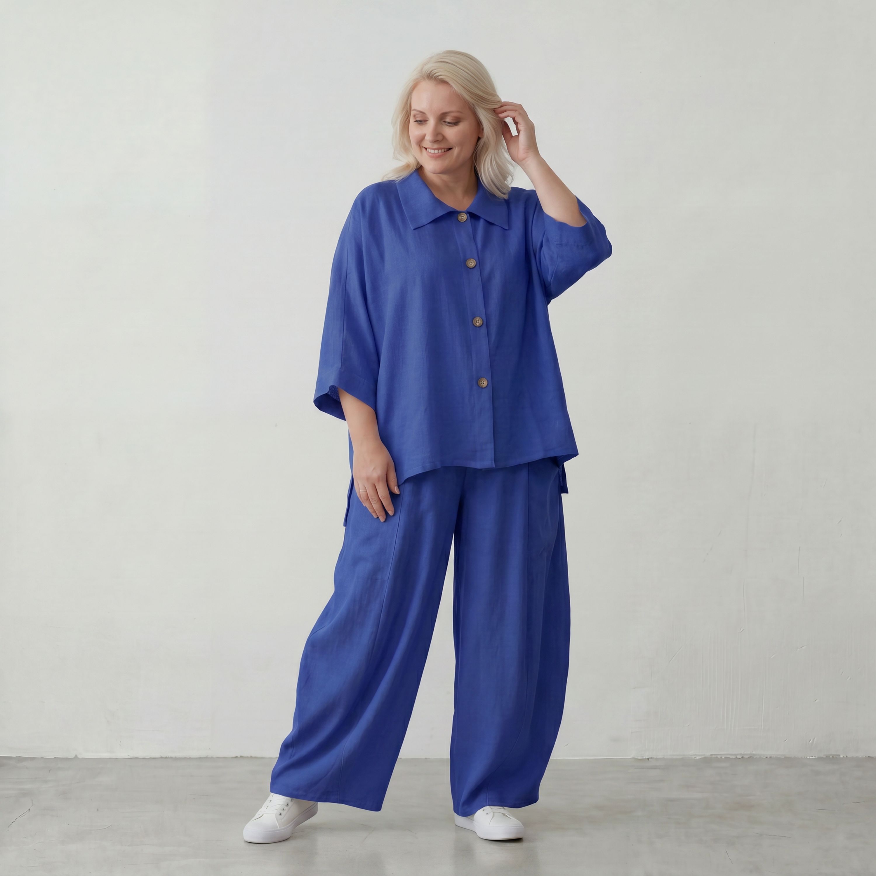 Royalblau Ballonhose im Lagenlook Oversize leger zeitlos edel aus Leinenmix luftig bequem