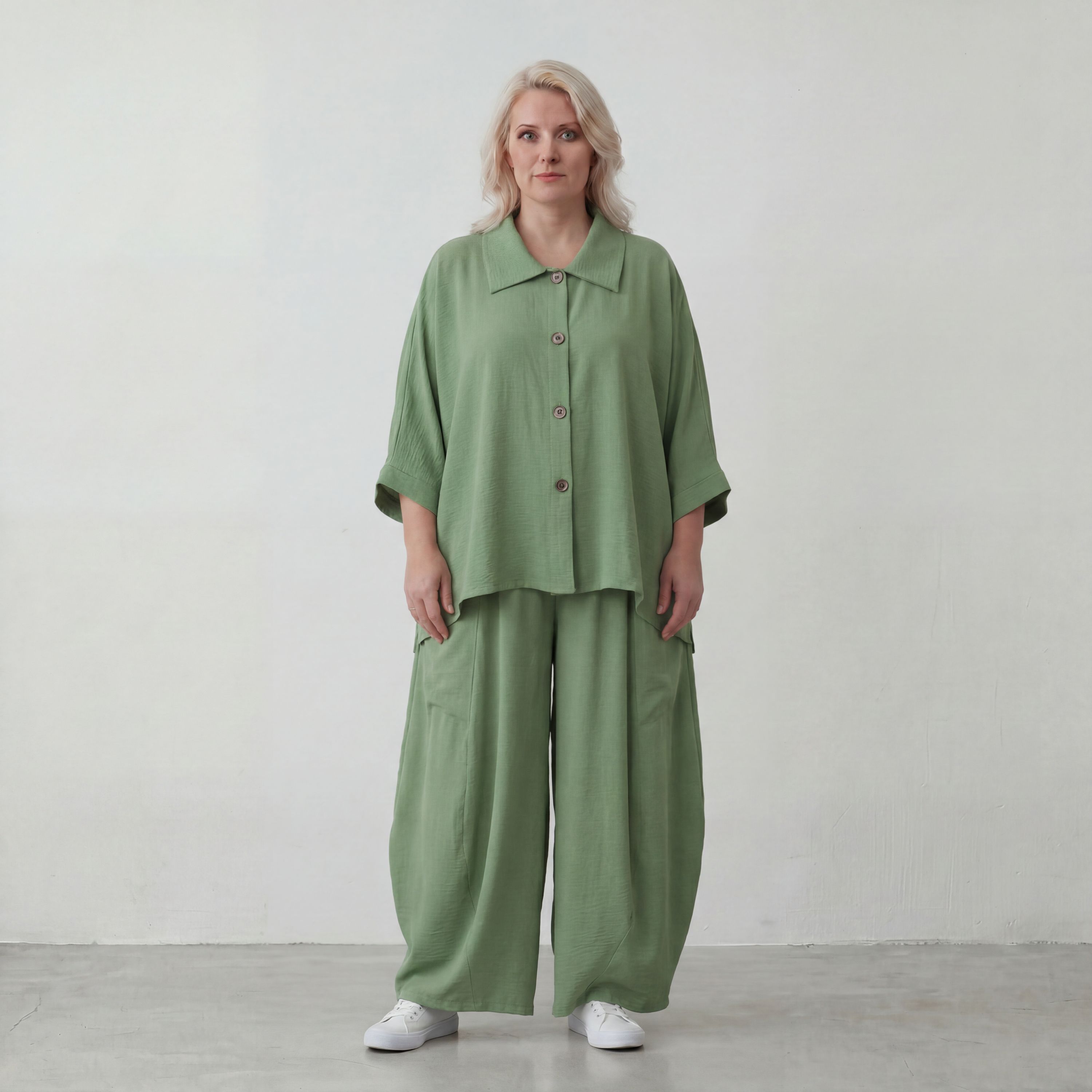 Locker geschnitten Oversize Ballonhose Khaki im Lagenlook aus Leinen luftig zeitlos soft
