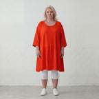 Zeitloses Oversize Lagenlook Kleid in Hellrot mit Leinenoptik leger und luftig locker