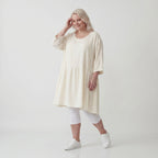 Leinenoptik Kleid in Creme Lagenlook leger Oversize A Linie zeitlos luftig weich elegant