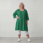 Zeitloses Oversize Lagenlook Kleid in Smaragdgrün mit Leinenoptik leger sehr ausgefallen