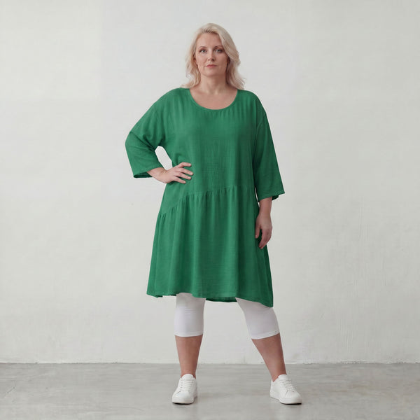 Zeitloses Oversize Lagenlook Kleid in Smaragdgrün mit Leinenoptik leger sehr ausgefallen