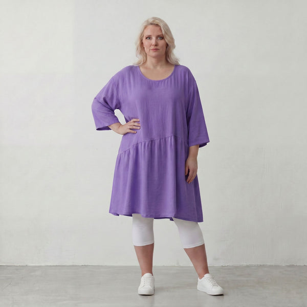 Flieder Lagenlook Kleid in legerem Oversize Stil zeitlos ausgefallen luftig weich fallend