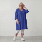 Royalblau Leinenlook Kleid im Lagenlook Oversize leger zeitlos elegant luftig weich weich