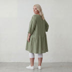 Fliessendes A Linien Kleid in Khaki mit Leinenlook leger Oversize zeitlos luftig Taschen