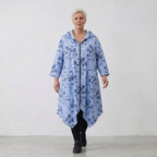 Leichte Popelinejacke in blauweißschwarzem Streifenblumenmix mit Kapuze in weiter A-Form