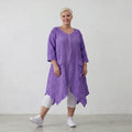A-Form Oversize Mantel im ausgefallenen Lagenlook, luftig leicht mit Zipfeln und Taschen, Lila