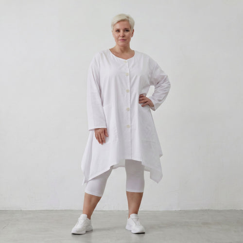 Zeitlose Baumwollbluse in Weiß im Lagenlook mit Oversize A Linie leger modern locker