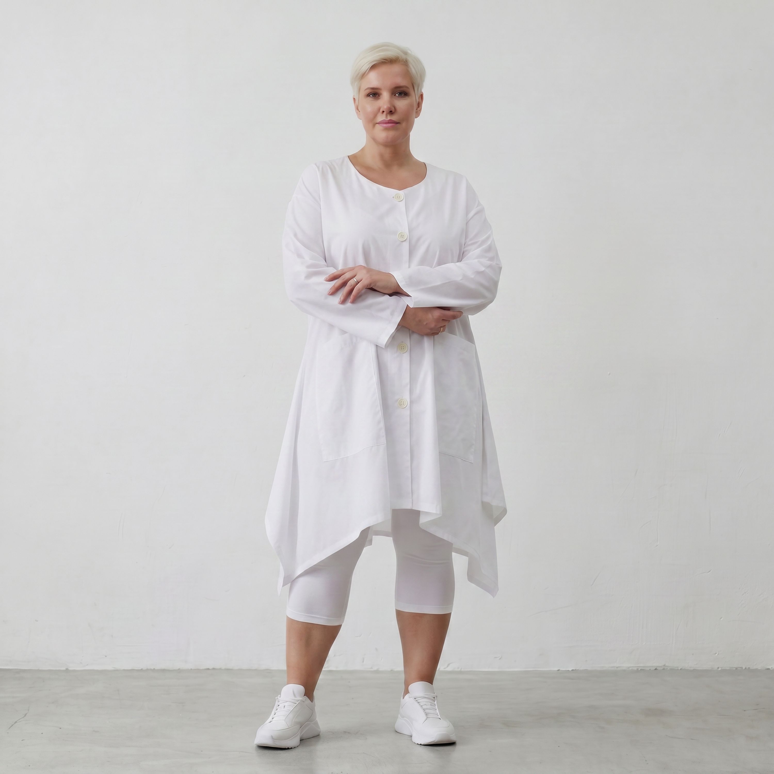 Zeitlose Baumwollbluse in Weiß im Lagenlook mit Oversize A Linie leger modern locker