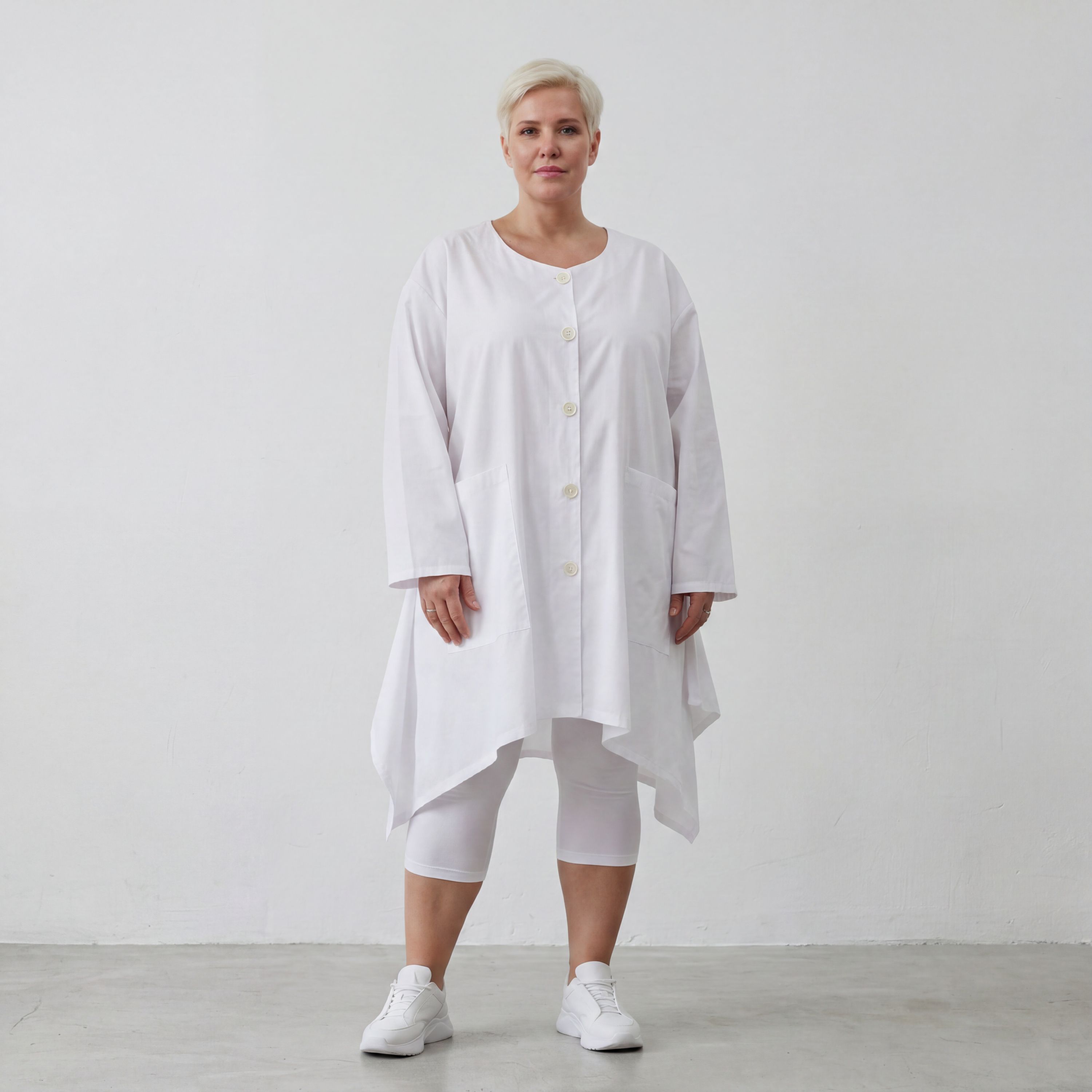 Zeitlose Baumwollbluse in Weiß im Lagenlook mit Oversize A Linie leger modern locker