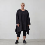 Zeitlose Schwarz Baumwollbluse im legeren Lagenlook mit Oversize A Linie und Taschen fein