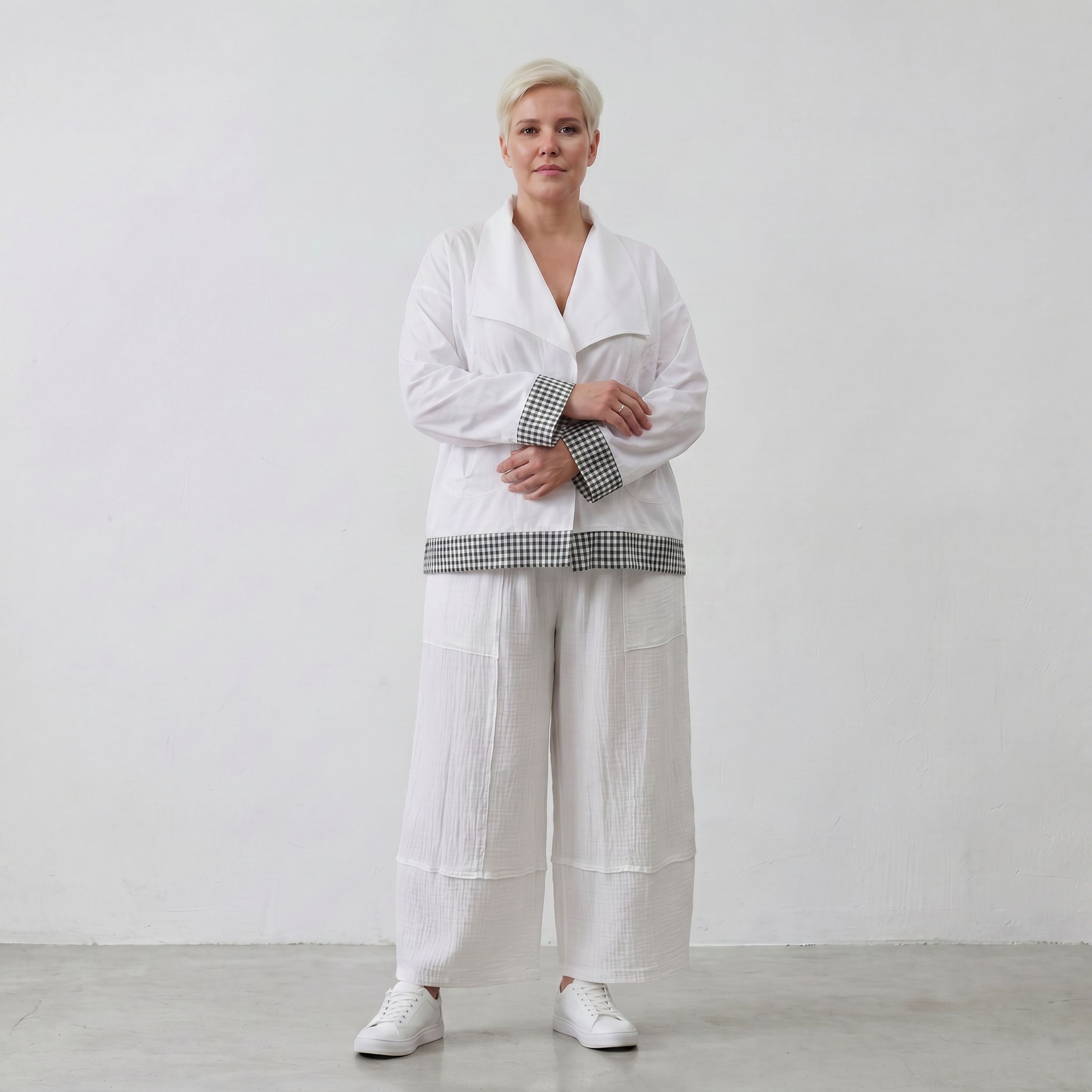 Leichte Popelinejacke im Oversize Lagenlook Weiß/Anthrazit sehr zeitlos leger modern