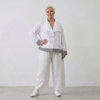 Leichte Popelinejacke im Oversize Lagenlook Weiß/Anthrazit sehr zeitlos leger modern