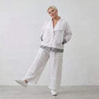 Leichte Popelinejacke im Oversize Lagenlook Weiß/Anthrazit sehr zeitlos leger modern