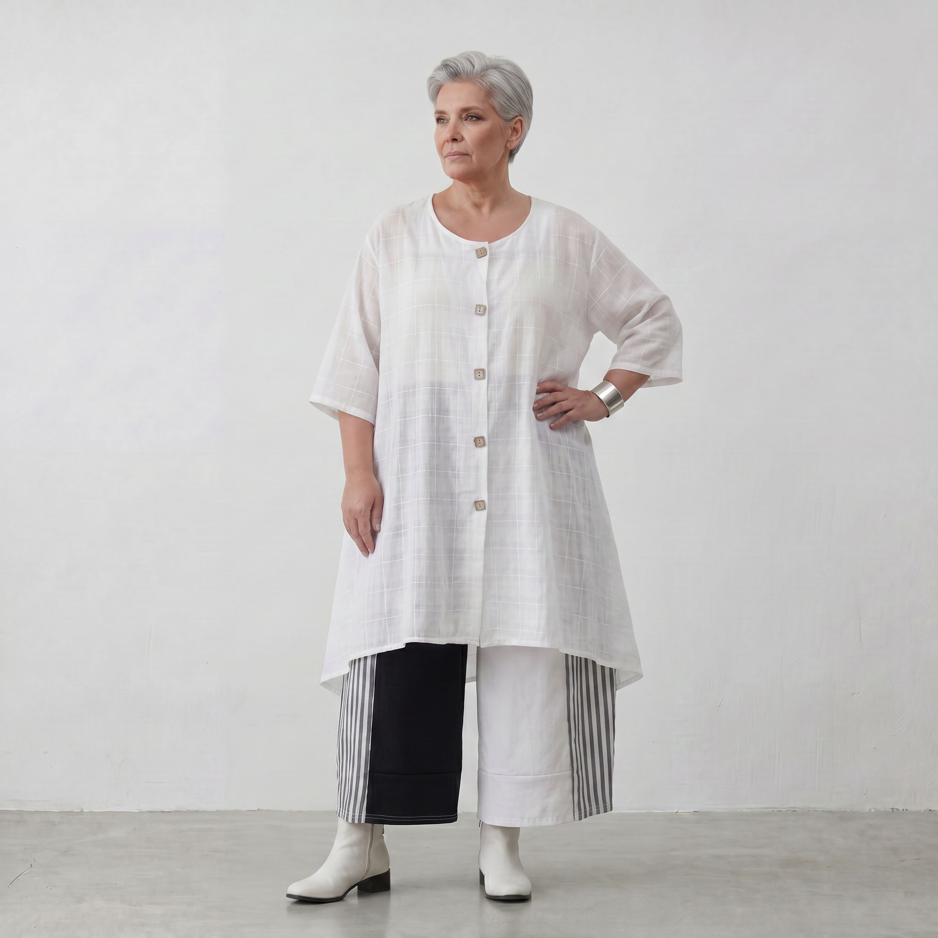 Zeitlose Weiß Baumwolljacke im Lagenlook Oversize A Linie leger modern edel Stil Design