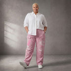 Damen Hose Lagenlook Baumwolle Rosa, Elastikbund, Oversize große Größen – Funky Diva