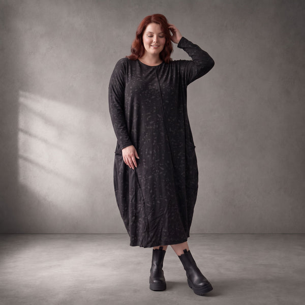 Damen Kleid Lagenlook Baumwolle Schwarz, Ballonschnitt, Langarm, Oversize große Größen – Funky Diva