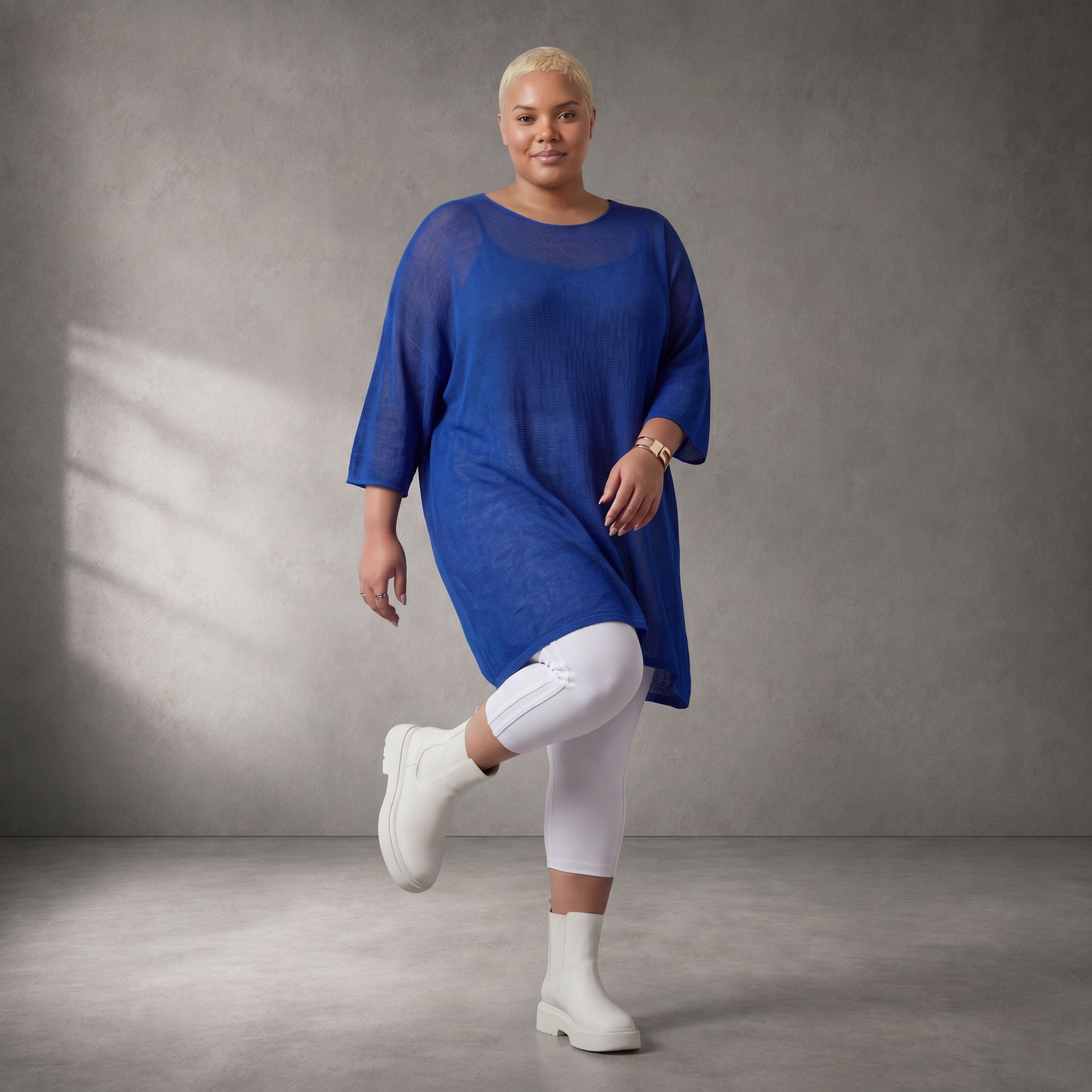 Damen Shirt Lagenlook Baumwolle Blau, gerader Schnitt, Kurzarm, Oversize große Größen – Funky Diva