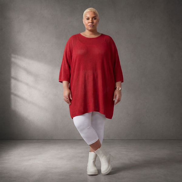 Damen Shirt Lagenlook Baumwolle Rot, gerader Schnitt, Kurzarm, Oversize große Größen – Funky Diva