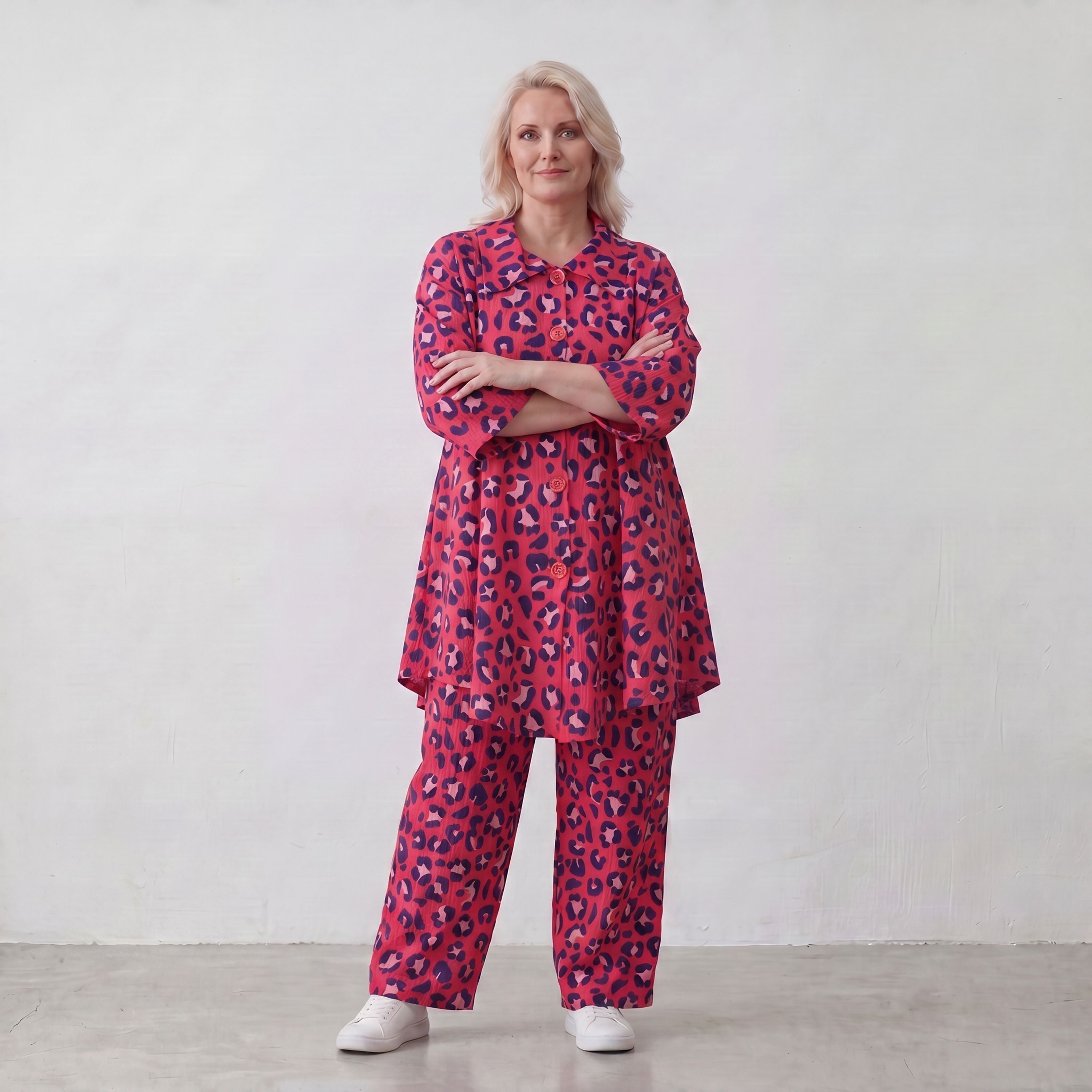 Damen Hose Lagenlook Baumwolle Fuchsia/Marine, Flügeltaschen, Oversize große Größen – AKH Fashion