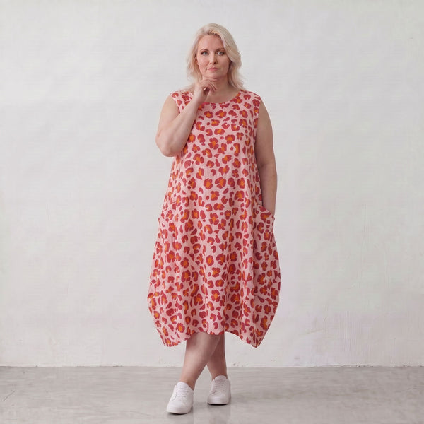 Damen Kleid Lagenlook Baumwolle Rose/Rot, Ballonschnitt, Taschen, Oversize große Größen – AKH Fashion