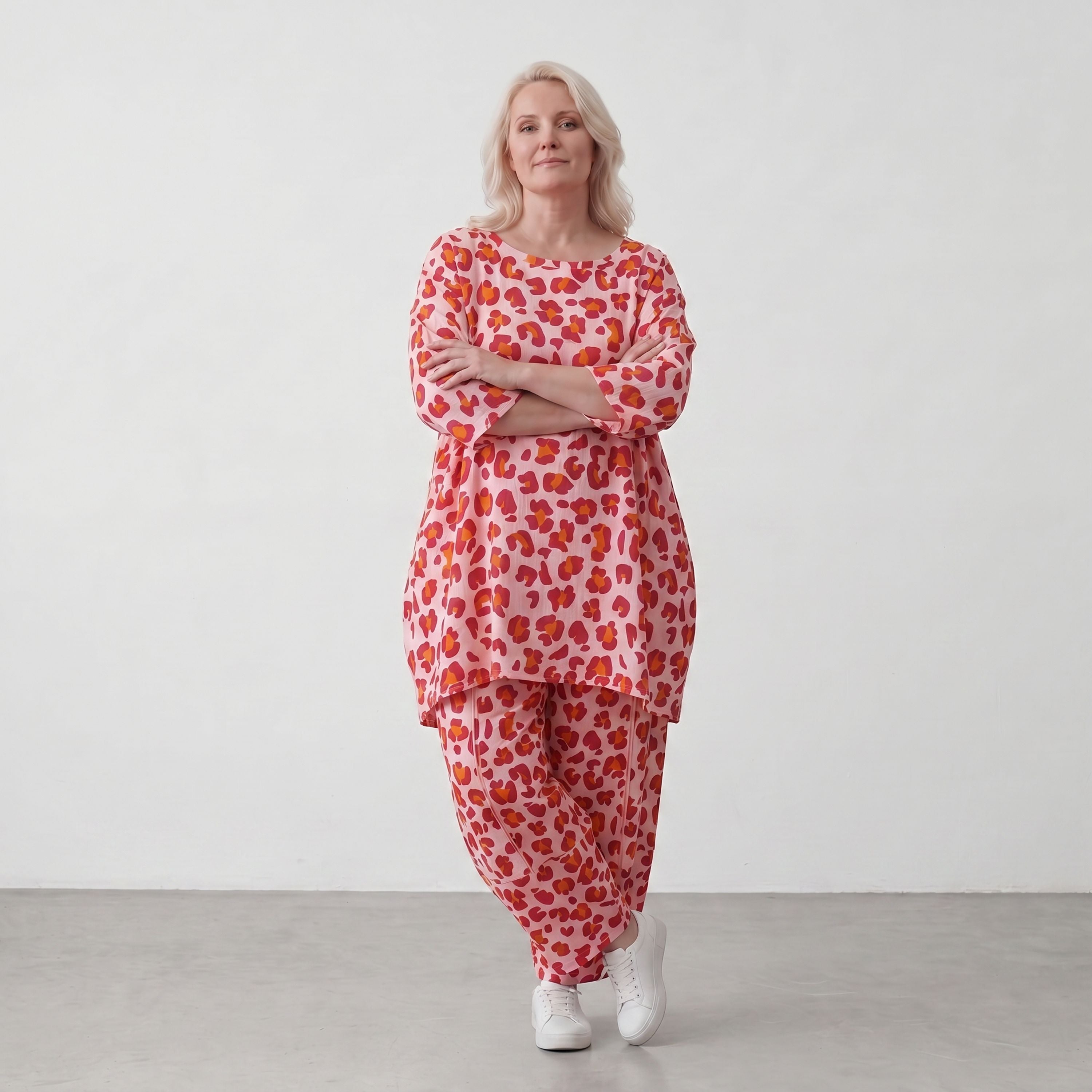 Damen Hose Lagenlook Baumwolle Rose/Rot, Ballonschnitt, Elastikbund, Oversize große Größen – AKH Fashion