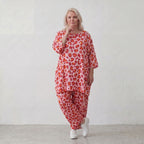 Damen Hose Lagenlook Baumwolle Rose/Rot, Ballonschnitt, Elastikbund, Oversize große Größen – AKH Fashion