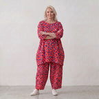 Damen Shirt Lagenlook Baumwolle Fuchsia/Marine, A-Form, 3/4-Arm, Taschen, Oversize große Größen – AKH Fashion