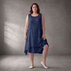 Zeitlose Dunkelblau Tunika Lagenlook sommerlich luftig leger Oversize A-Linie mit Taschen