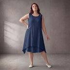 Zeitlose Dunkelblau Tunika Lagenlook sommerlich luftig leger Oversize A-Linie mit Taschen