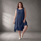 Zeitlose Dunkelblau Tunika Lagenlook sommerlich luftig leger Oversize A-Linie mit Taschen
