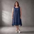 Zeitlose Dunkelblau Tunika Lagenlook sommerlich luftig leger Oversize A-Linie mit Taschen