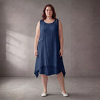 Zeitlose Dunkelblau Tunika Lagenlook sommerlich luftig leger Oversize A-Linie mit Taschen