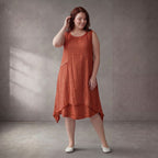 Fliessende Orangetunika im Viskoselook Lagenlook Oversize leger zeitlos mit Taschen soft