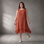 Fliessende Orangetunika im Viskoselook Lagenlook Oversize leger zeitlos mit Taschen soft