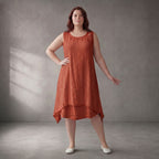 Fliessende Orangetunika im Viskoselook Lagenlook Oversize leger zeitlos mit Taschen soft