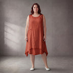Fliessende Orangetunika im Viskoselook Lagenlook Oversize leger zeitlos mit Taschen soft