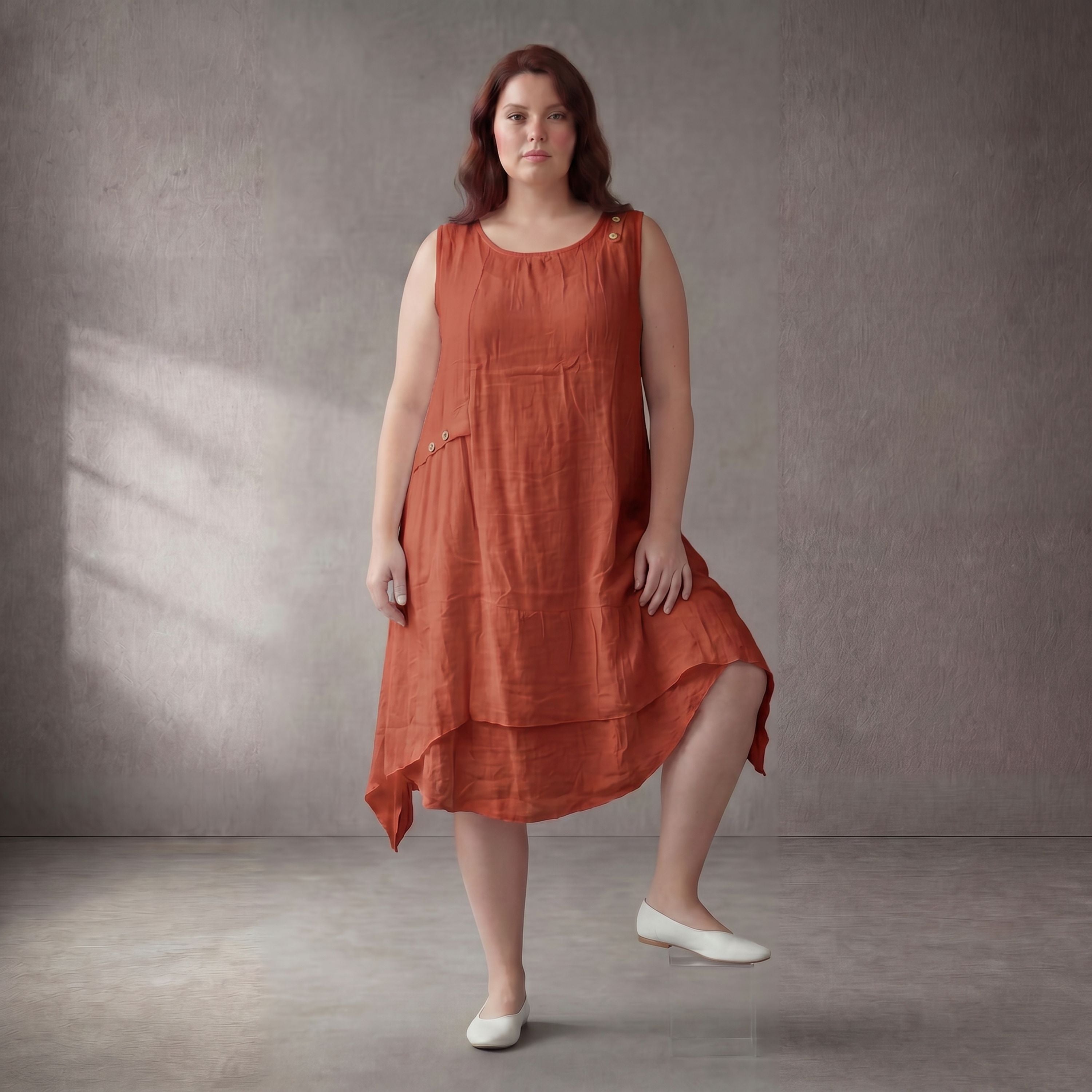 Fliessende Orangetunika im Viskoselook Lagenlook Oversize leger zeitlos mit Taschen soft