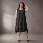 Oversize Tunika Schwarz fliessend im Lagenlook locker mit Taschen luftig A-Linie und soft