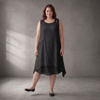 Oversize Tunika Schwarz fliessend im Lagenlook locker mit Taschen luftig A-Linie und soft
