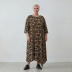 Luftiges Ballon Kleid im zeitlos ausgefallenen Lagenlook aus feiner Viskose Popeline, Schwarz/Sand/Beige
