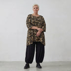 Ausgefallenes Oversize Lagenlook Big Shirt aus luftig feiner Viskose Popeline, 3/4 Arm, Streifen, Schwarz/Sand/Beige