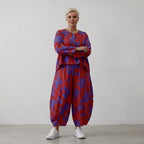 Leichte Popelinejacke in Rotlila mit Klecksmuster schimmerndem Look und langem Saum