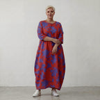 Schimmerndes Ballonkleid in Rot Lila mit Klecksmuster Popeline Dreiviertelarm Rundhals