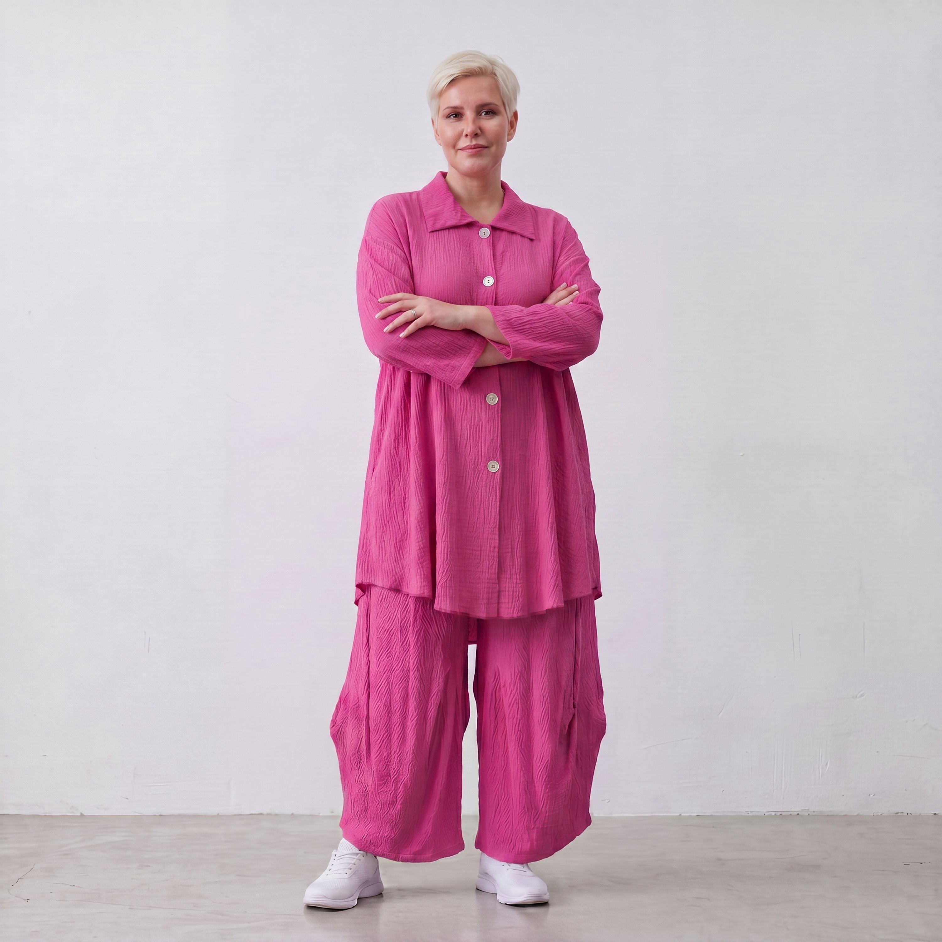 Damen Bluse Lagenlook Viskose Fuchsia, Knopfleiste, Oversize große Größen – AKH Fashion