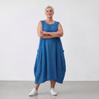 Damen Kleid Lagenlook Viskose Royalblau, Ballonschnitt, ärmellos, Taschen, Oversize große Größen – AKH Fashion