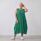 Damen Kleid Lagenlook Viskose Grün, Ballonschnitt, ärmellos, Taschen, Oversize große Größen – AKH Fashion